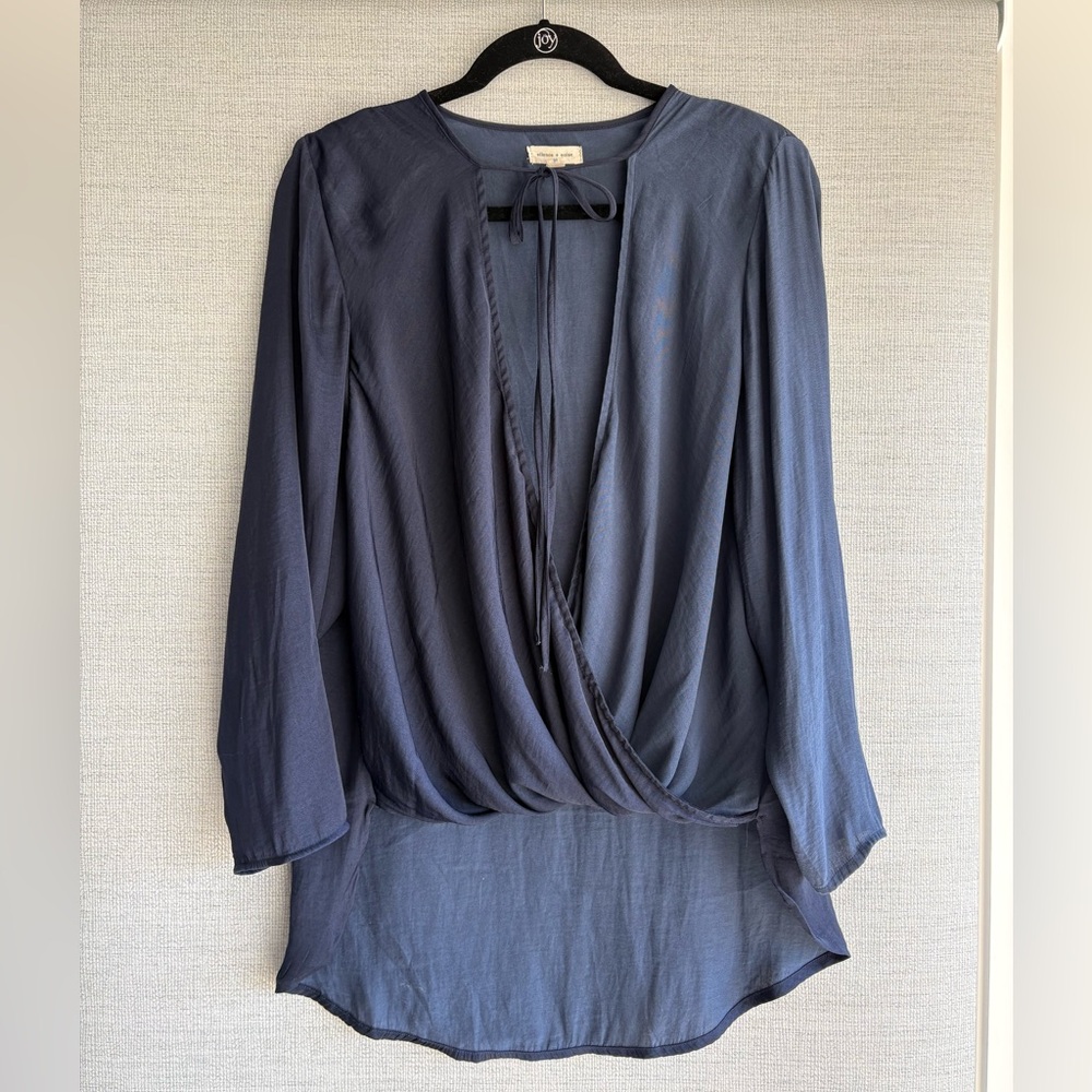 Urban Outfitters Navy Draped Tie-Front Blouse